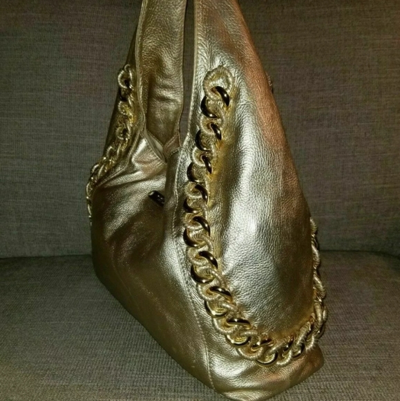 Michael Kors Metallic Gold Leather Chain Link Hobo - Picture 3 of 8